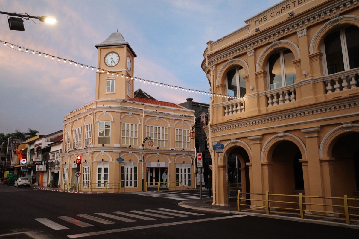 Phuket Old Town market with colorful stalls and local vendors