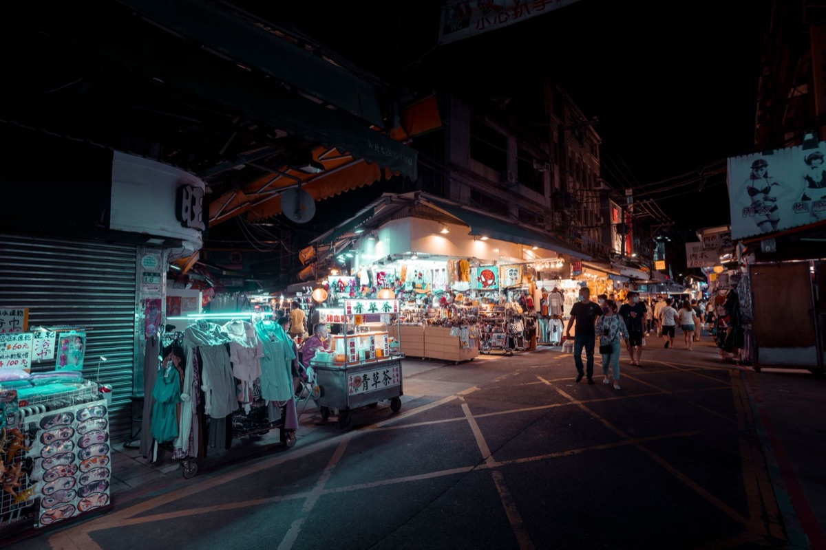 Phuket night market stalls under string lights