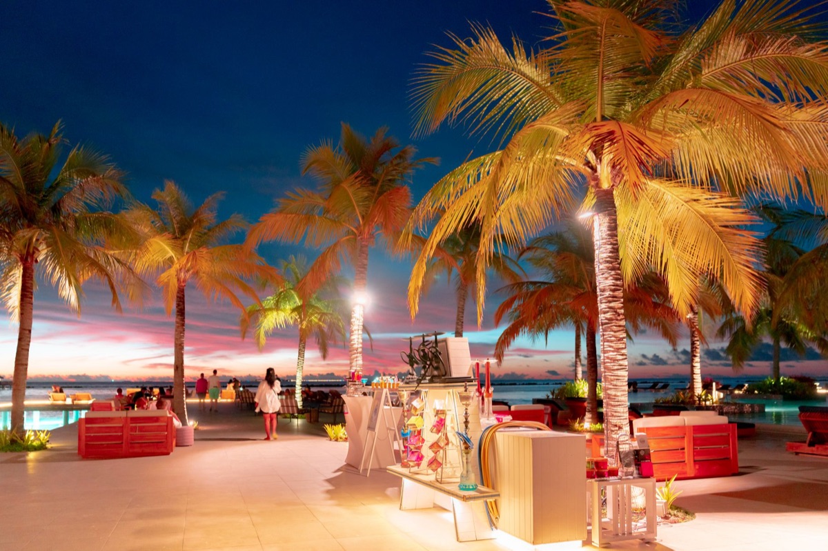 resort lobby with palm trees