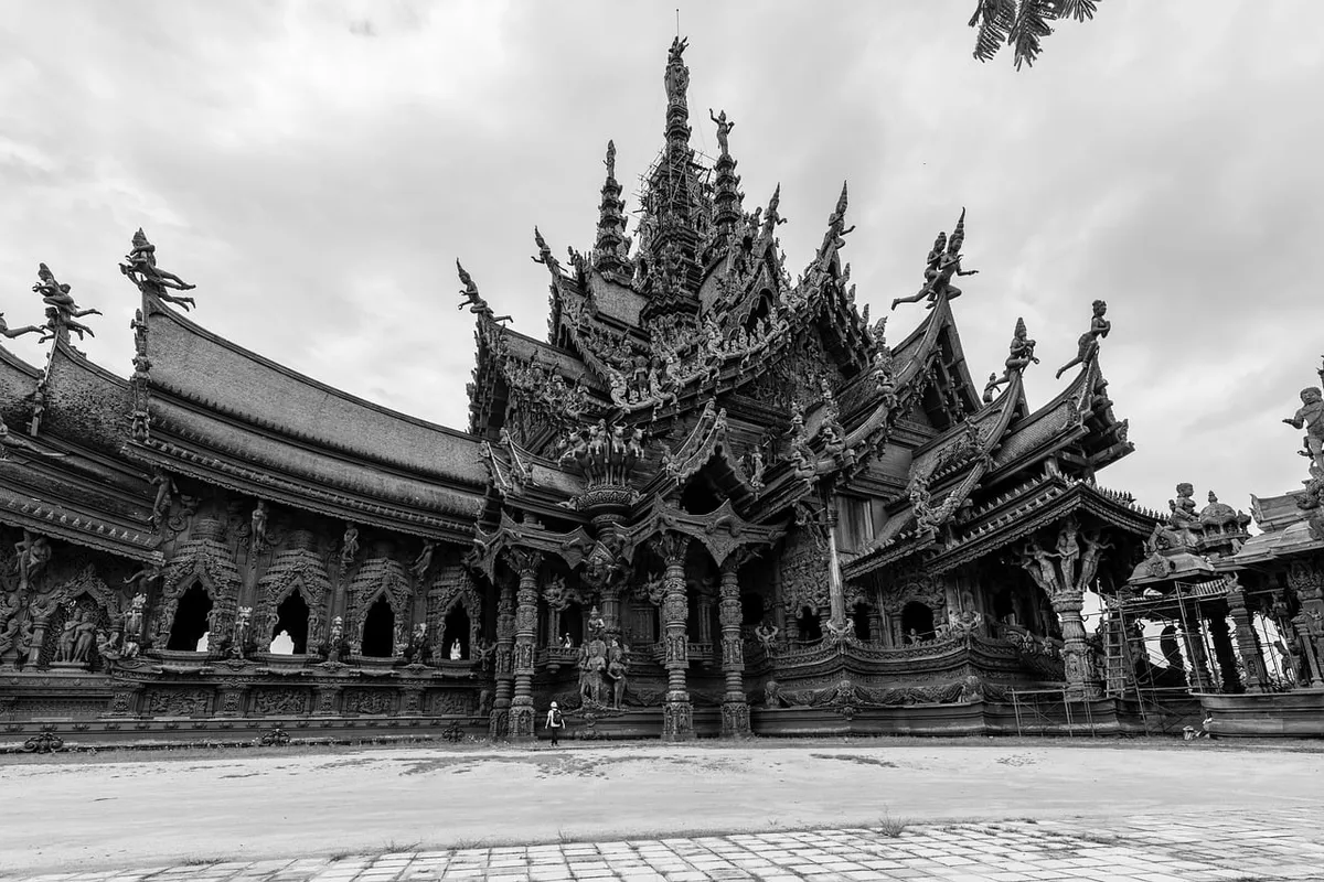 寺廟、帕塔亞、泰國、真理聖殿、建築、宗教、木雕、印度教、佛教、旅遊、亞洲、木製、旅遊、泰國文化、觀光