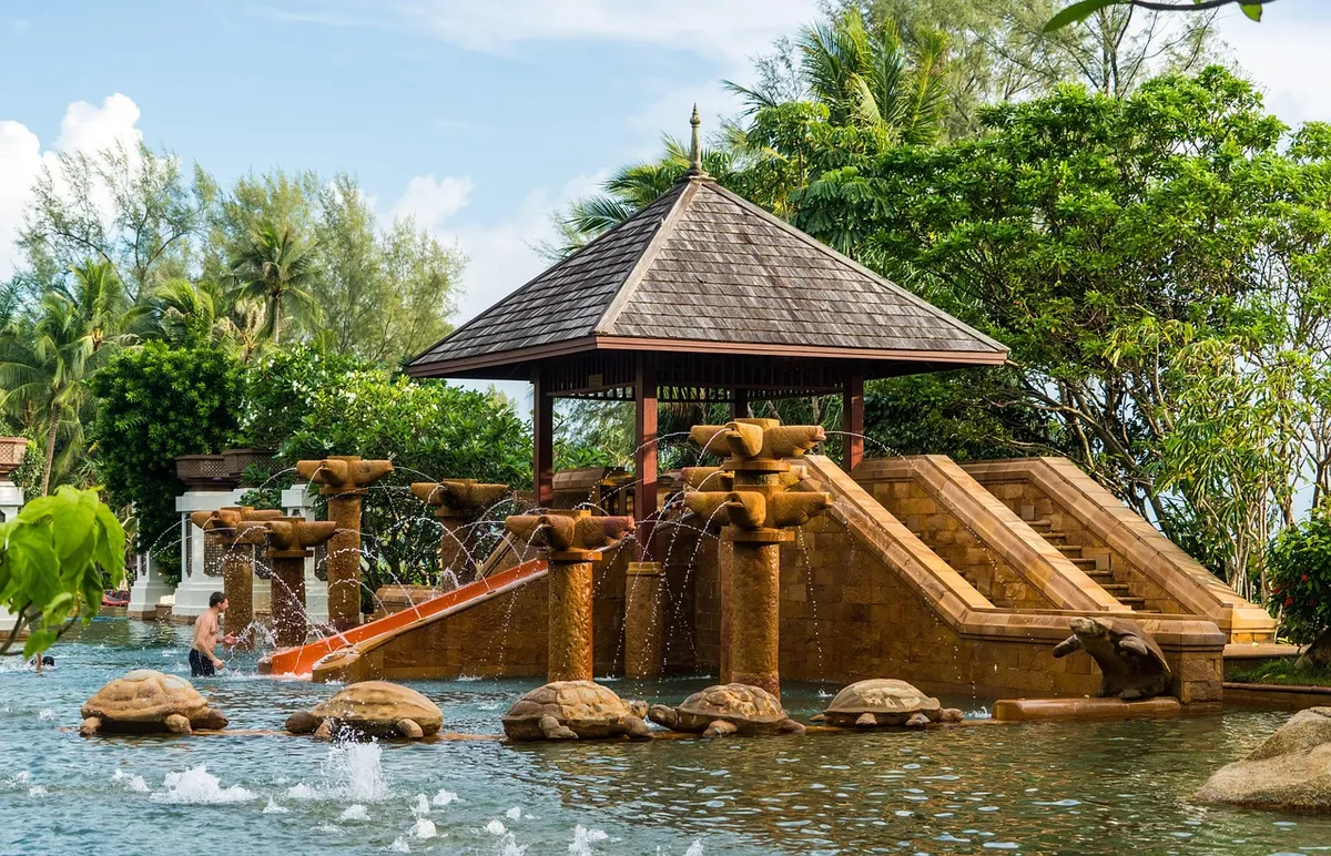 phuket, thailand, marriott beach resort, pool, turtle sculptures, sky, clouds, travel, vacation, nature, tropical, outdoor, relax, holiday, tourism, phuket, phu