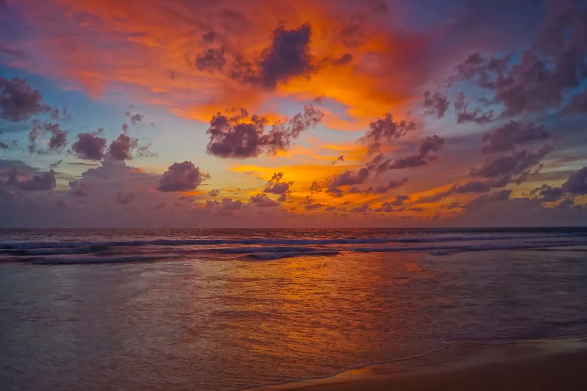 sunset, beach, island, ocean, sky, clouds, dusk, twilight, horizon, waves, ocean waves, sea water, nature, phuket, thailand